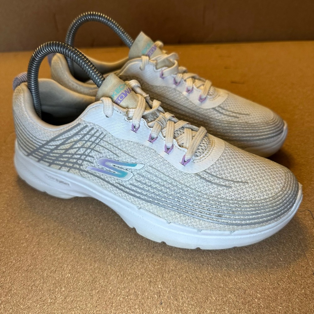 Skechers GoWalk Hyper Pillars Womens Size 7.5 White‎ Silver Purple Walking Shoes